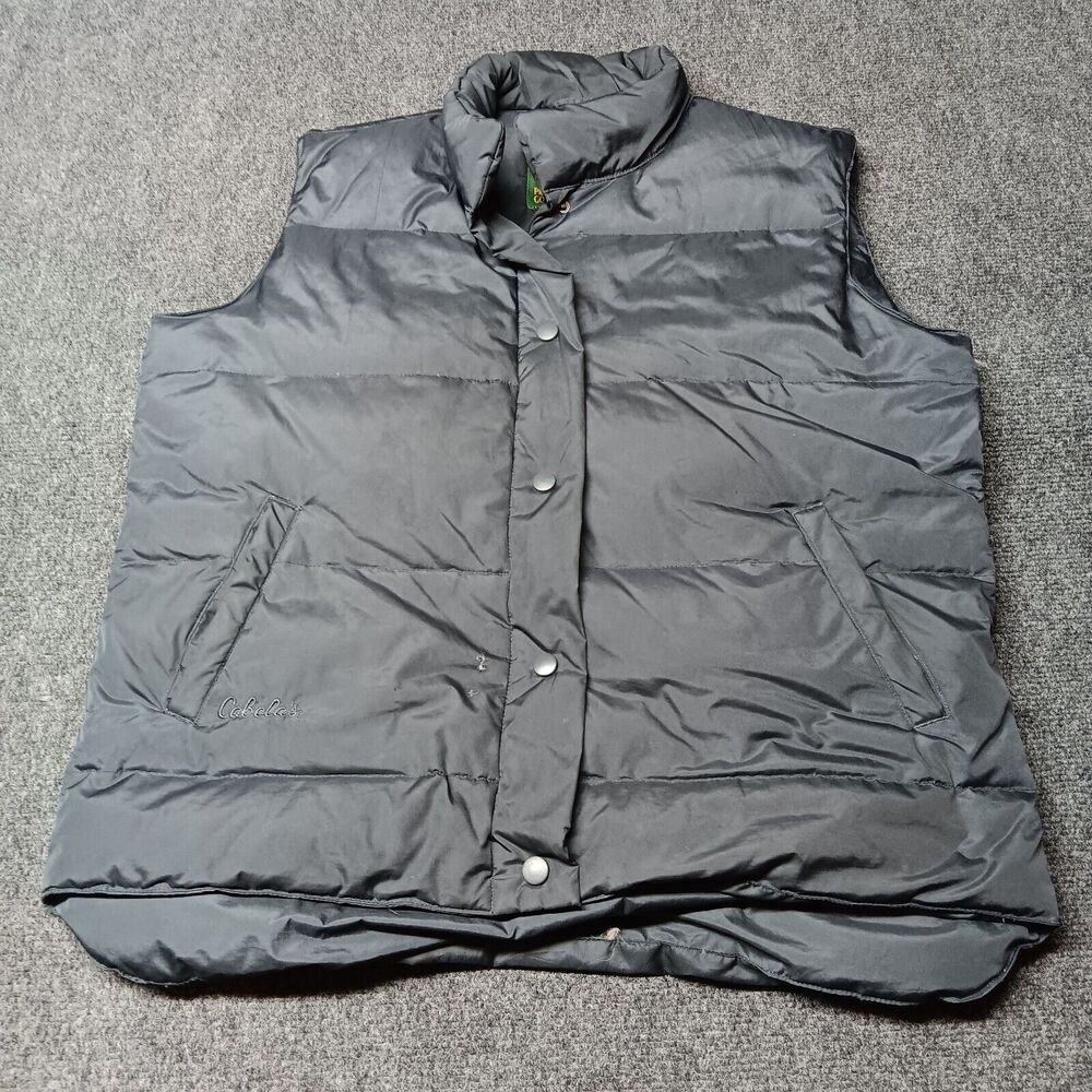 Cabelas Premier Northern‎ Goose Down Vest Jacket Men Medium Black Snap Close